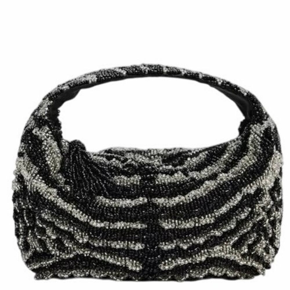ZARA 2024 FW 6386/410 SEQUIN BLACK/ SILVER MINI CLUTCH BAG NWOT